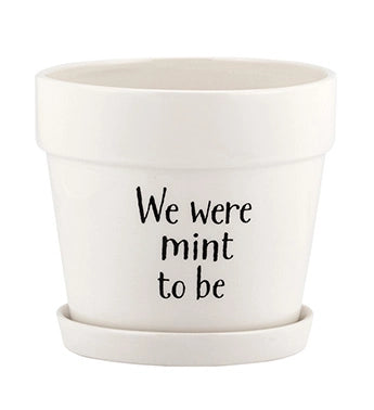 White Planters with Witty Sayings and Saucer Item