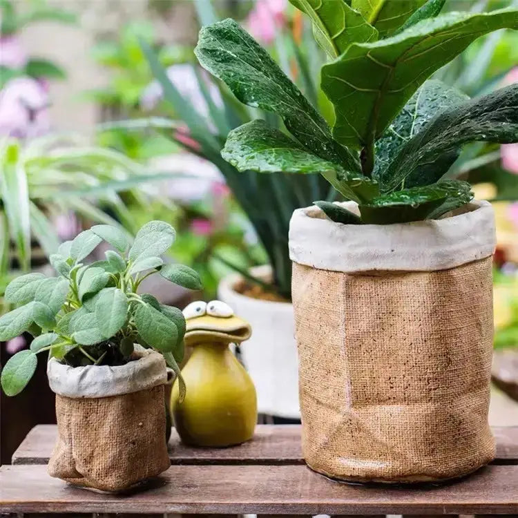 Cement Bag Planter with Mock Fold – Concrete Trompe L’oeil Succulent Pot