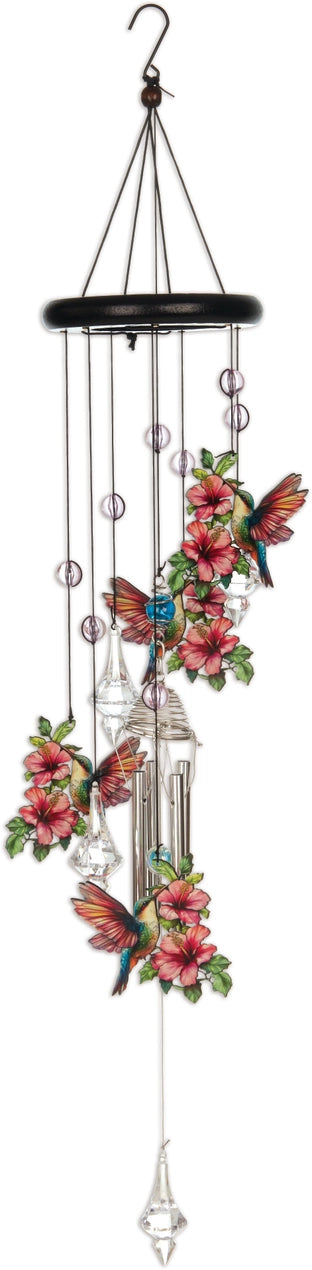 27" Serenity Hummingbird Wind Chime with Crystal Prism Danglers