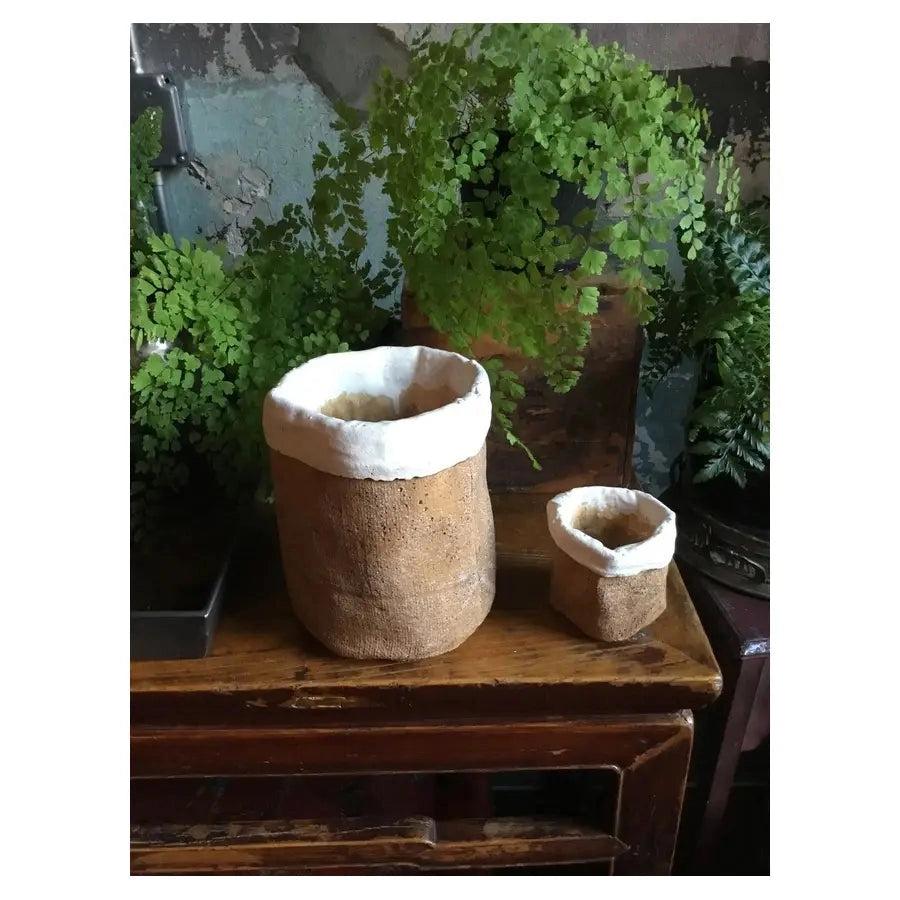 Cement Bag Planter with Mock Fold – Concrete Trompe L’oeil Succulent Pot