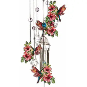 27" Serenity Hummingbird Wind Chime with Crystal Prism Danglers