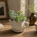 Concrete Teapot Planter with Saucer – Cement Succulent & Herb Pot