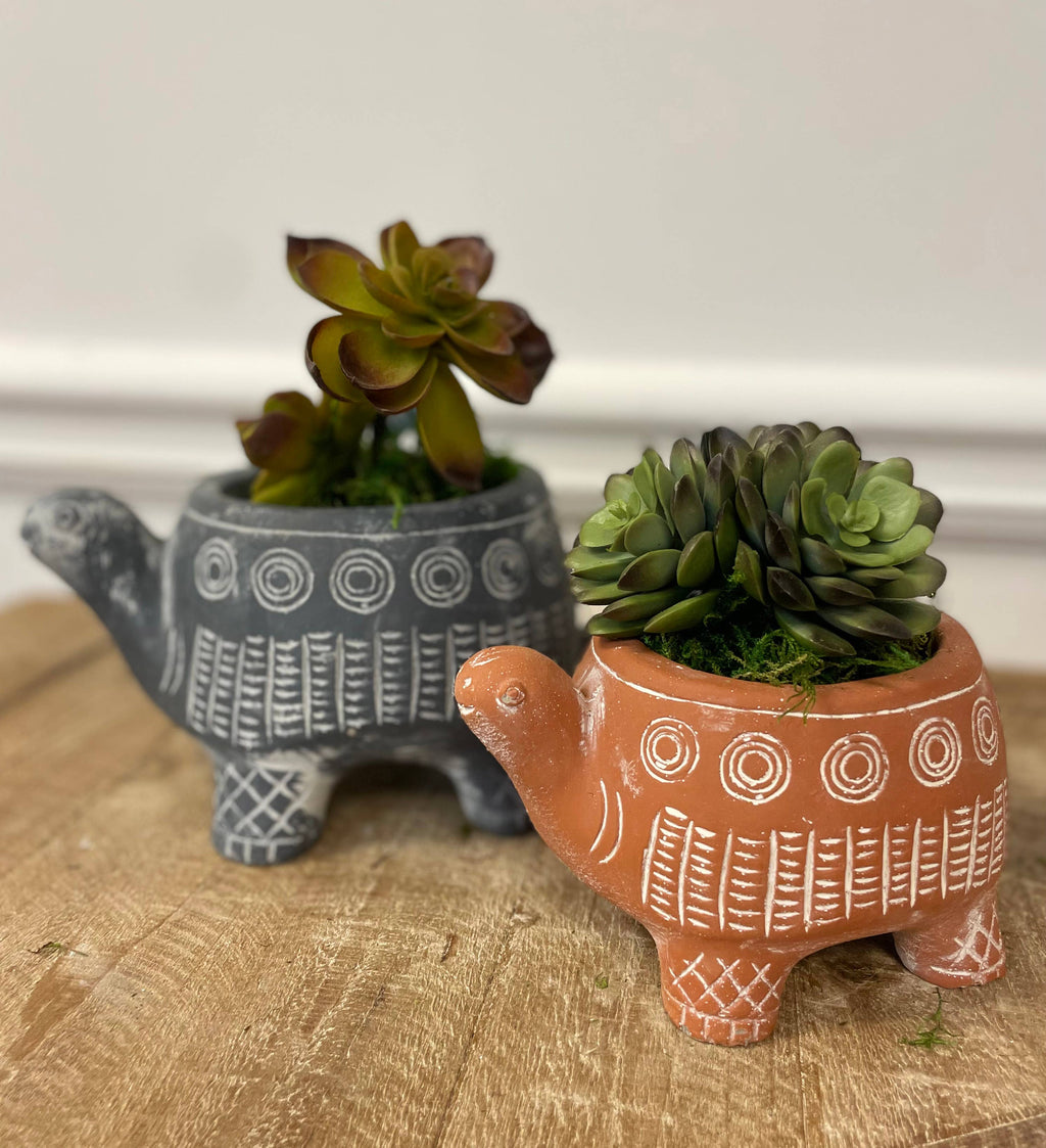 CEMENT CYAN TURTLE PLANTER
